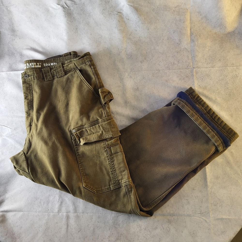 Old Mill Cargo 37x29.5" Workwear Fleece Lined Utility Pants Brown